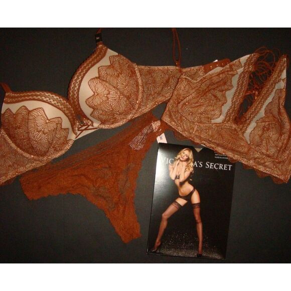 Victoria's Secret 34C,34D BRA SET+BRALETTE+M thong Dulce de leche BROWN beige